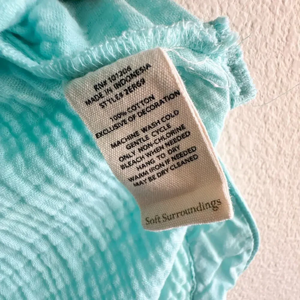 Soft Surroundings Beach Bound Tank Aqua Blue Small Crinkle Cotton Top S 2ER69